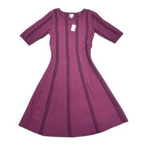 NWT Dressbarn Embroidered Sweater Dress XS Maroon Purple Stretch Minimalist Midi